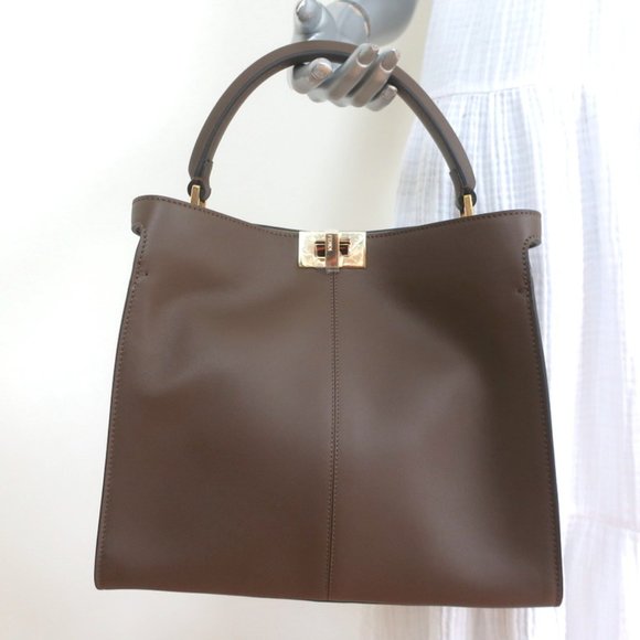 FENDI PEEKABOO X-LITE MEDIUM TOTE BROWN LEATHER SHOULDER BAG NEW - Picture 2 of 16